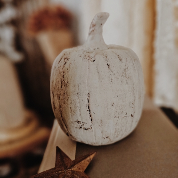 Rustic Ceramic Cream Colored Pumpkin Decor - Picture 1 of 3